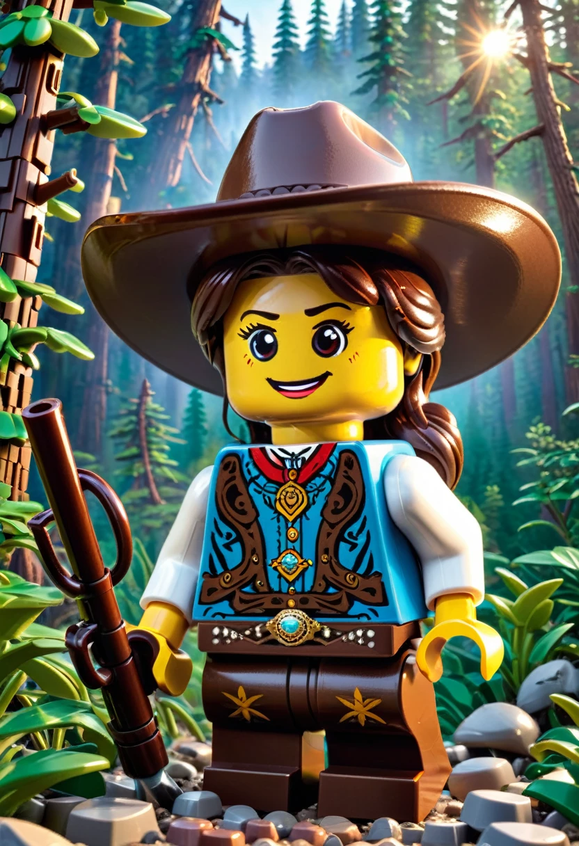 Magazine cover，best quality, very good, 16K, ridiculous, Very detailed, Western Cowboy，Made of Lego, （（wilderness））（（A masterpiece full of fantasy elements）））， （（best quality））， （（Intricate details））（8K）