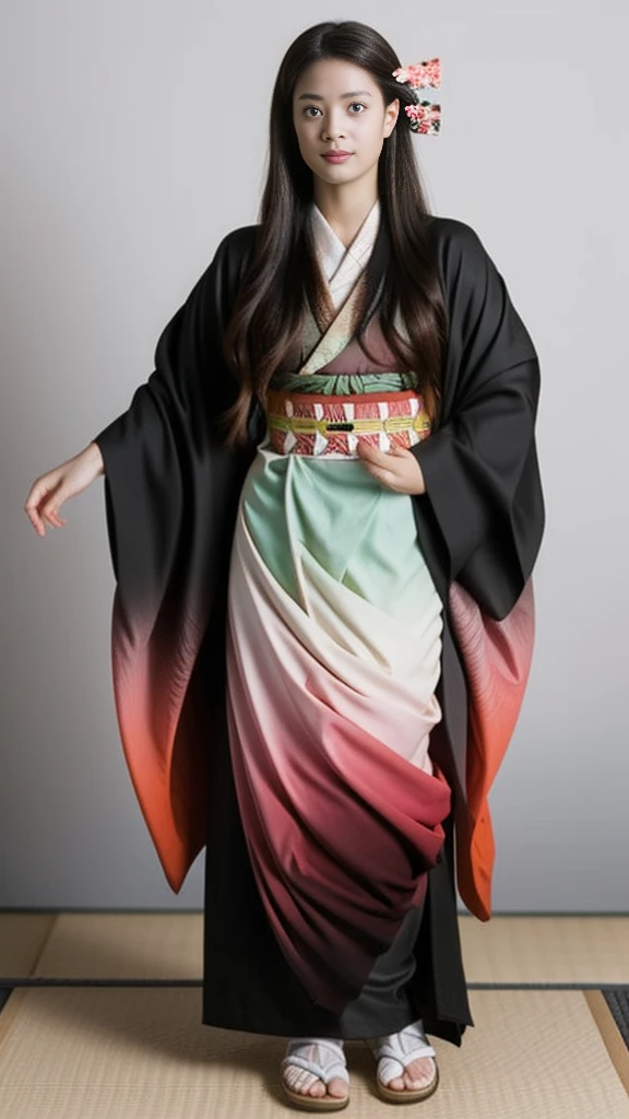 Female, moisturized skin, (pink and bright eyes), (full body: 1.4),
BREAK,
(kicking: 1.3),
BREAK,
(black grass tattoo on body: 1.3),
BREAK,
(cute kimono: 1.2), (black haori: 1.2),
BREAK,
(super long hair), (light gradient hair: 1.3), (red tips: 1.3),
BREAK,
(realistic: 1.3), (super high resolution), (highly detailed: 1.4), (full body: 1.4), (symmetrical: 1.2), (one shot),
BREAK,
(Japanese city: 1.2),
BREAK,
(Demon Slayer: 1.4), (Hirose Suzu: 1.3), (Kamado Nezuko),
