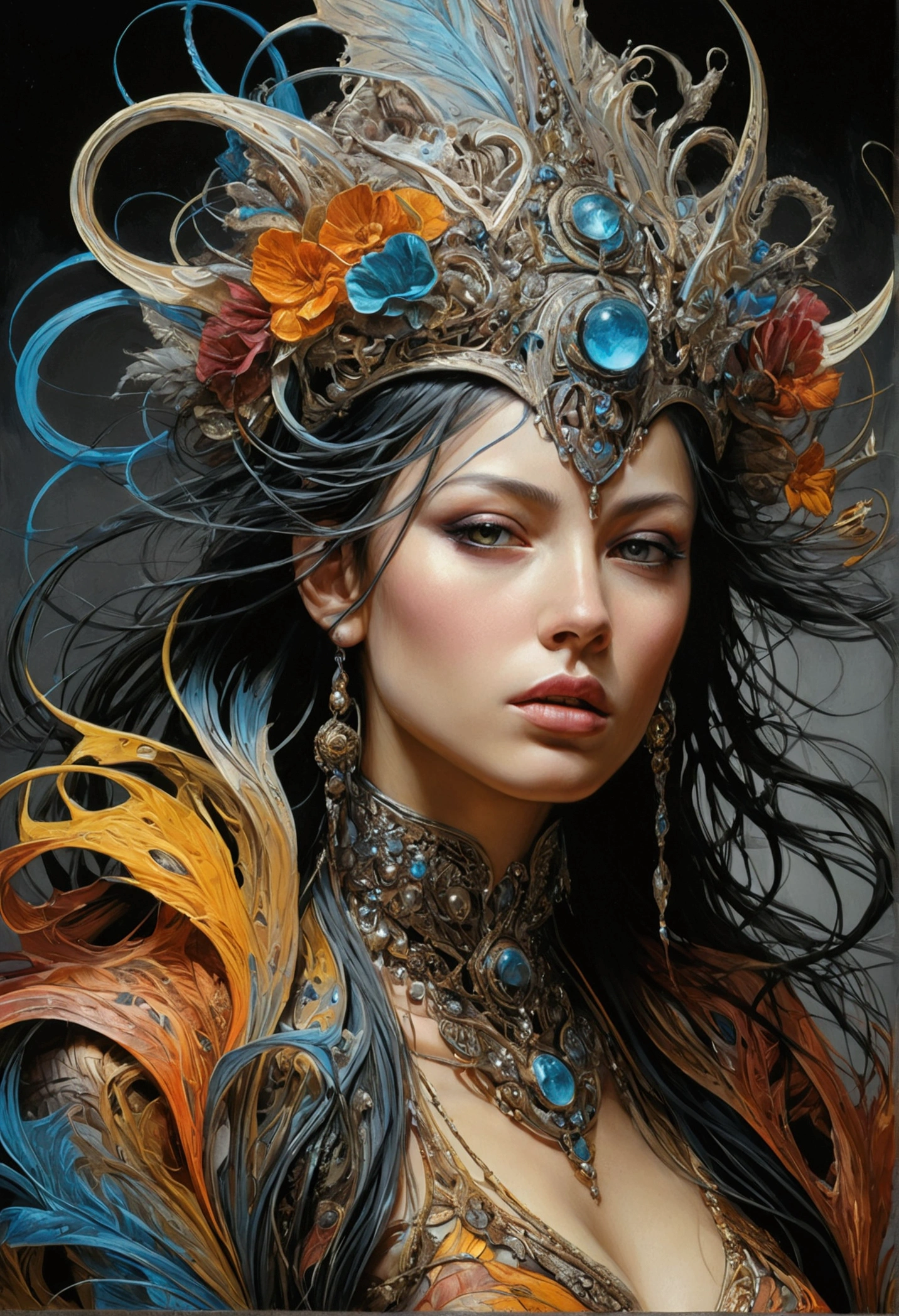 ((heavy metal)),colorful ink flow, 64k resolution photorealistic masterpiece:by aaron horkey and jeremy mann:intricately detailed fluid gauche painting,by jean baptiste mongue, acrylic: watercolor art, professional photography, dynamic lighting, volumetric lighting maximalist photoillustration:by marton bobzert,8k resolution concept art intricately detailed, complex, elegant, majestic, ecstacy, fantastical, (((no clothes))), more detail XL, real_booster --p rcp1jio --w 2 --v 6.0