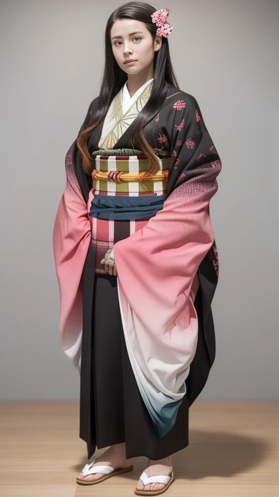Female, moisturized skin, (pink and bright eyes), (full body: 1.4),
BREAK,
(kicking: 1.3),
BREAK,
(black grass tattoo on body: 1.3),
BREAK,
(cute kimono: 1.2), (black haori: 1.2),
BREAK,
(super long hair), (light gradient hair: 1.3), (red tips: 1.3),
BREAK,
(realistic: 1.3), (super high resolution), (highly detailed: 1.4), (full body: 1.4), (symmetrical: 1.2), (one shot),
BREAK,
(Japanese city: 1.2),
BREAK,
(Demon Slayer: 1.4), (Hirose Suzu: 1.3), (Kamado Nezuko),
