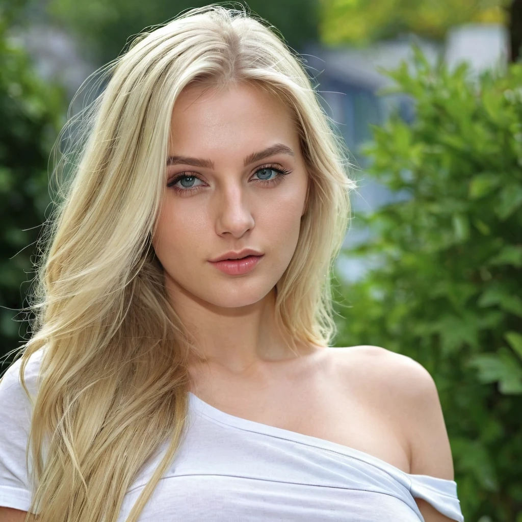 Extreme Beautiful woman from austria, hyperrealistic face, babyface, long blonde hair, 25 years old, model posing, special camera angle, sexy clothes, medium breasts, outside