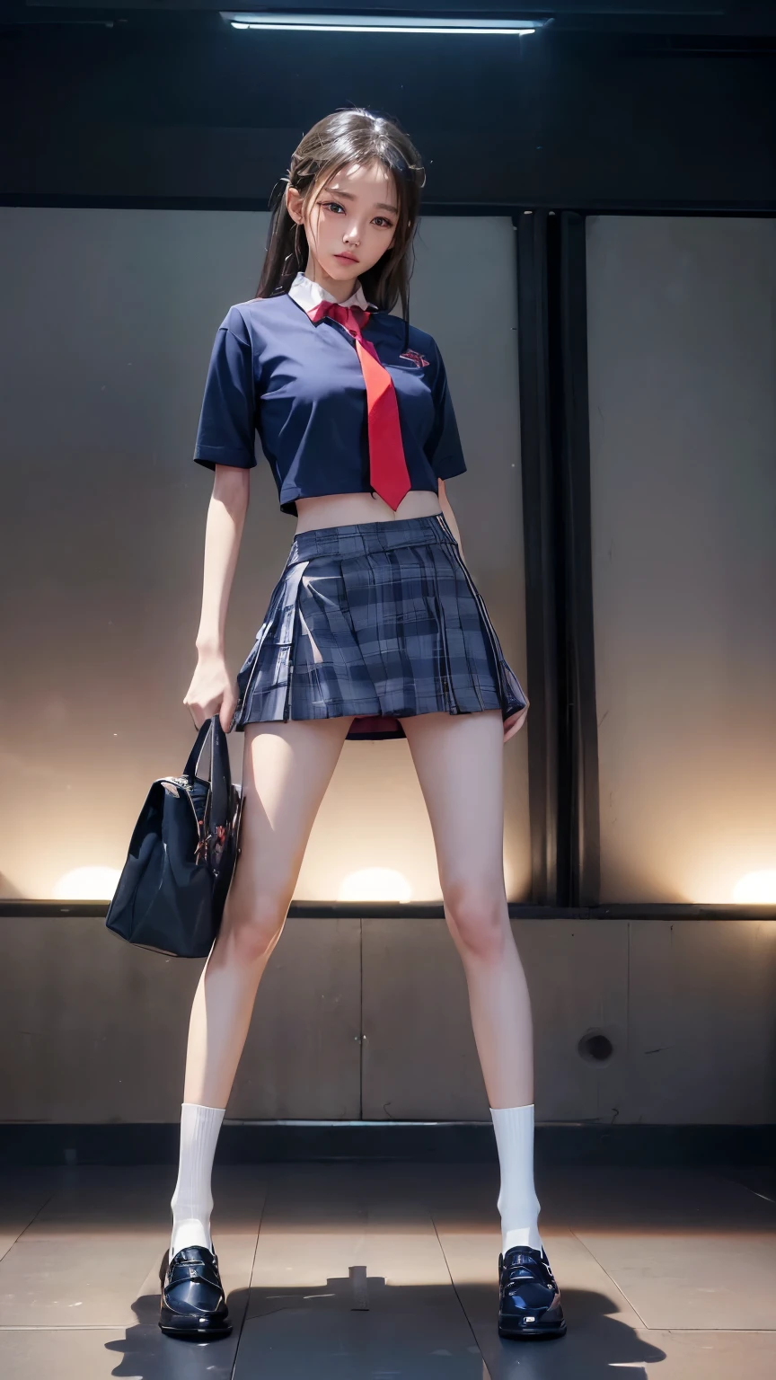 ((masterpiece)),(((最high quality))),(((((Full body shot of a girl taken from the floor:1.7))))),((Photograph the whole body from knee height:1.6)),((((((脚を揃えてPlease stand up straight:1.9)))))),((Thin thighs:1.3)),((Long legs:1.4)),(((Girl standing in a school classroom:1.7))),(((Micro Mini Skirt Uniform:1.6))),((スリムなModel body type:1.8)),((Japan in summer uniform:1.8)),((Wearing a red tie:1.5)),(Wearing a white shirt with short sleeves:1.3),Her erect nipples are clearly visible under her clothes.,(Navy blue checked micro mini skirt:1.7),(:1.3),bangs,A small smile,((cute女の子)),Slender girl,Black Loafers,(((short white socks up to the ankles,:1.2))),cute,The thighs below the groin are slim and firm,cute,Black hair ponytail,Thin legs,スリムなModel body type,Very small waist,Small hips,Long thighs,Thin thighs,Thin hands,Long hands,((((Full body from belowを撮影する:1.5)))),(((((k-popのIVEのWONYOUNGにそっくりの女の子:1.9))))),((Turn your whole body straight ahead:1.8)),((expensive:1.4)),(Stand with your legs straight without bending your knees:1.7),((Please stand up straight:1.7)),((turn your hips forward:1.7)),The ankles are super thin,beauty,Fine skin,Firm Skin,引き締まったThin legsの肌を細部までリアルに再現,Very detailed, Attention to detail,high quality,Awards,High resolution,(Anatomically correct:1.3),(8k,RAW Photos,最high quality,masterpiece:1.5),(((Photographing a girl'Full body from below))),(((She is taking a picture with three other girls from her class.:1.5))),3人ともスリムでcute,Height 173cm,((脚を揃えてPlease stand up straight:1.7)),((脚を揃えてPlease stand up straight:1.7)),((脚を揃えてPlease stand up straight:1.5)),((脚を揃えてPlease stand up straight:1.7)),(((Keep your back straight:1.8))),((Look forward:1.2)),9頭身beauty,Model body type,((Inseam is half the height:1.3)),Thin thighs,((k-popのIVEのWONYOUNGにそっくりの女の子:1.5)),Tiny and slim waist