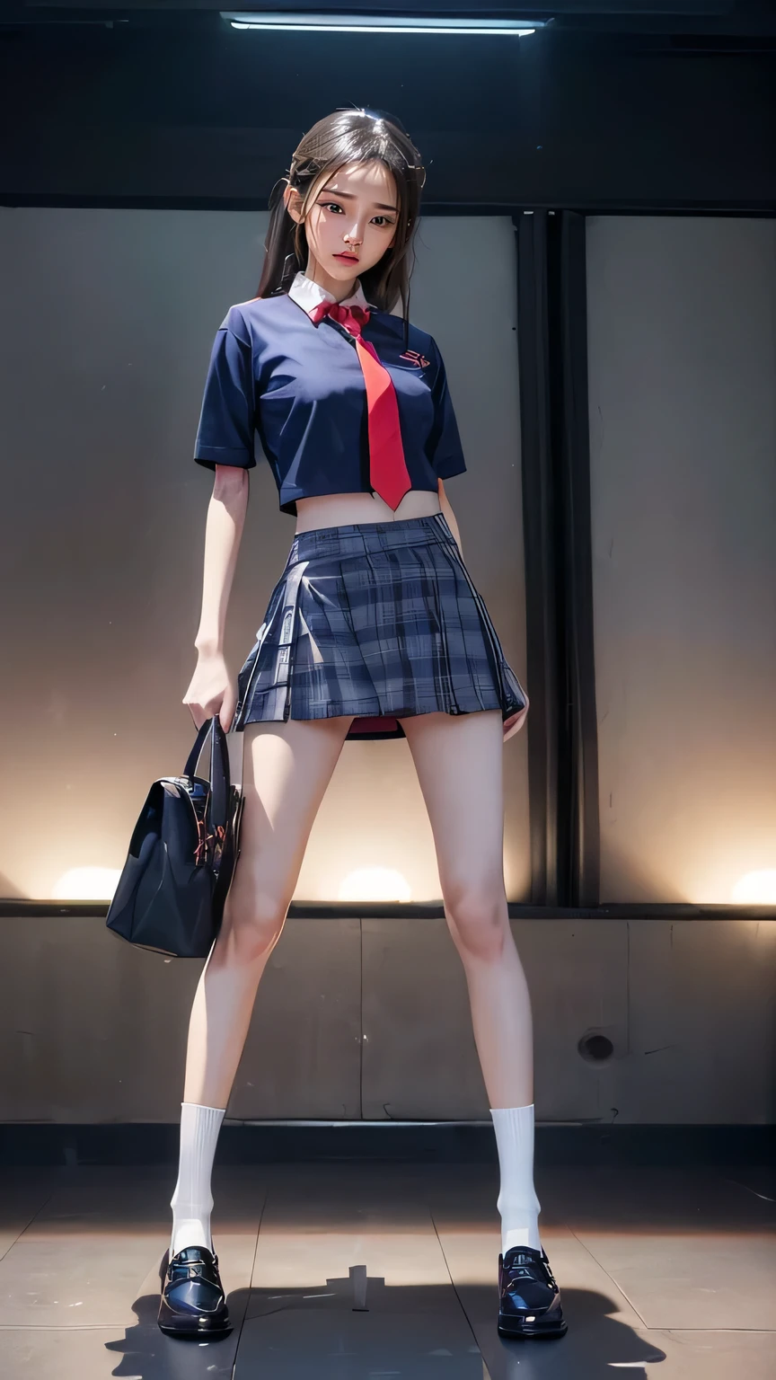 ((masterpiece)),(((最high quality))),(((((Full body shot of a girl taken from the floor:1.7))))),((Photograph the whole body from knee height:1.6)),((((((Please stand up straight:1.9)))))),((Thin thighs:1.3)),((Long legs:1.4)),(((Girl standing in a school classroom:1.7))),(((Micro Mini Skirt Uniform:1.6))),((Slim Model body type:1.8)),((Japan in summer uniform:1.8)),((Wearing a red tie:1.5)),(Wearing a white shirt with short sleeves:1.3),Her erect nipples are clearly visible under her clothes.,(Navy blue checked micro mini skirt:1.7),(:1.3),bangs,A small smile,((cute girl)),Slender girl,Black Loafers,(((short white socks up to the ankles,:1.2))),cute,The thighs below the groin are slim and firm,cute,Black hair ponytail,Thin legs,Slim Model body type,Very small waist,Small hips,Long thighs,Thin thighs,Thin hands,Long hands,((((Shooting full body from below:1.5)))),(((((k-popのIVEのWONYOUNGにそっくりの女の子:1.9))))),((Turn your whole body straight ahead:1.8)),((expensive:1.4)),(Stand with your legs straight without bending your knees:1.7),((Please stand up straight:1.7)),((turn your hips forward:1.7)),The ankles are super thin,beauty,Fine skin,Firm Skin,Realistically reproduced skin detail of thin legs,Very detailed, Attention to detail,high quality,Awards,High resolution,(Anatomically correct:1.3),(8k,RAW Photos,最high quality,masterpiece:1.5),(((Photographing a girl'Full body from below))),(((She is taking a picture with three other girls from her class.:1.5))),All three are slim and cute.,Height 173cm,((Please stand up straight:1.7)),((Please stand up straight:1.7)),((Please stand up straight:1.5)),((Please stand up straight:1.7)),(((Keep your back straight:1.8))),((Look forward:1.2)),9 head beauty,Model body type,((Inseam is half the height:1.3)),Thin thighs,((k-popのIVEのWONYOUNGにそっくりの女の子:1.5)),Tiny and slim waist