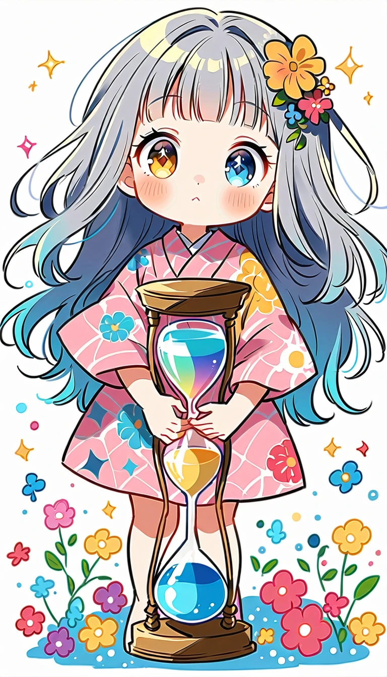 White Background, Fujichoco Style, Pink kimono, (((The most beautiful girl))), Gray Hair, Sparkling Eyes, ((hourglass)), Vibrant colors, White Background, Simple Background, whole body, Simple line initials,
cute、Big eyes,high quality、