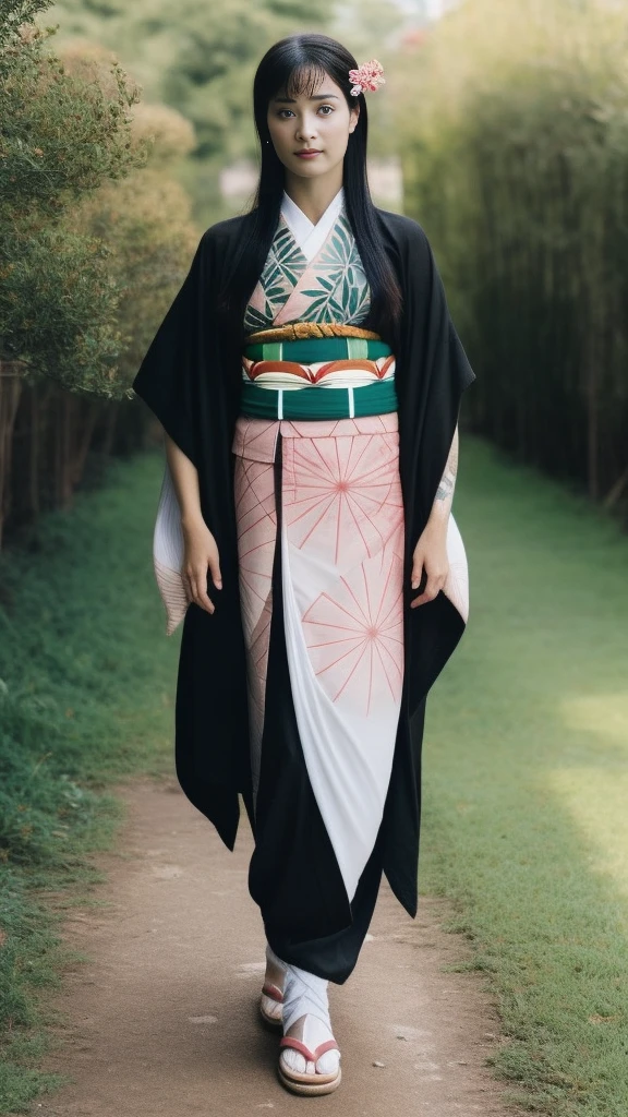 Female, moisturized skin, (pink and bright eyes), (full body: 1.4),
BREAK,
(kicking: 1.3),
BREAK,
(black grass tattoo on body: 1.3),
BREAK,
(cute kimono: 1.2), (black haori: 1.2),
BREAK,
(super long hair), (light gradient hair: 1.3), (red tips: 1.3),
BREAK,
(realistic: 1.3), (super high resolution), (highly detailed: 1.4), (full body: 1.4), (symmetrical: 1.2), (one shot),
BREAK,
(Japanese city: 1.2),
BREAK,
(Demon Slayer: 1.4), (Hirose Suzu: 1.3), (Kamado Nezuko),