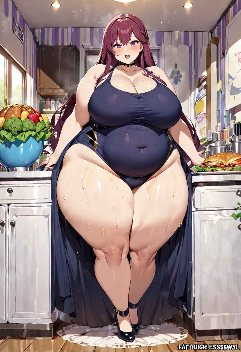 fat, obese, overweight, big belly, sweater, Christmas, fat, table with food, sitting, fat, big belly, Sakuro haruno, pink hair, fat