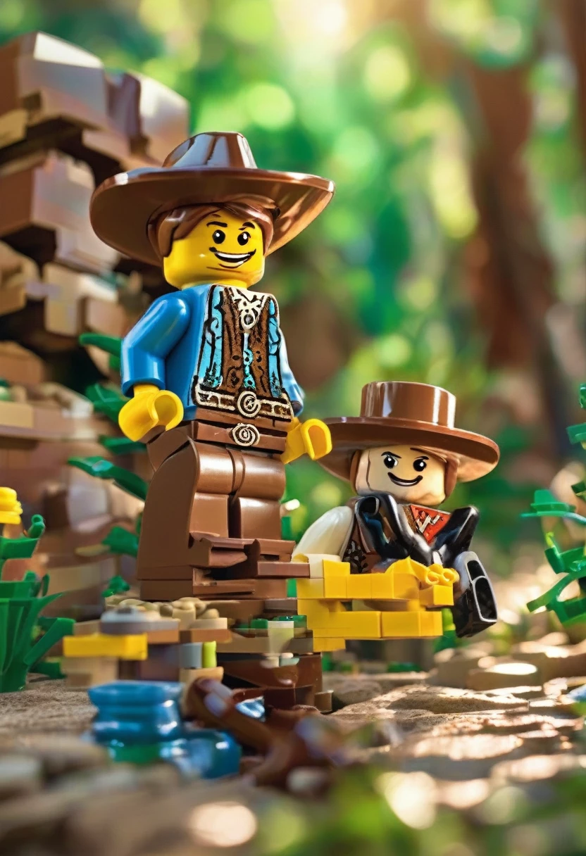Magazine cover，best quality, very good, 16K, ridiculous, Very detailed, Western Cowboy，Made of Lego, （（wilderness））（（A masterpiece full of fantasy elements）））， （（best quality））， （（Intricate details））（8K）