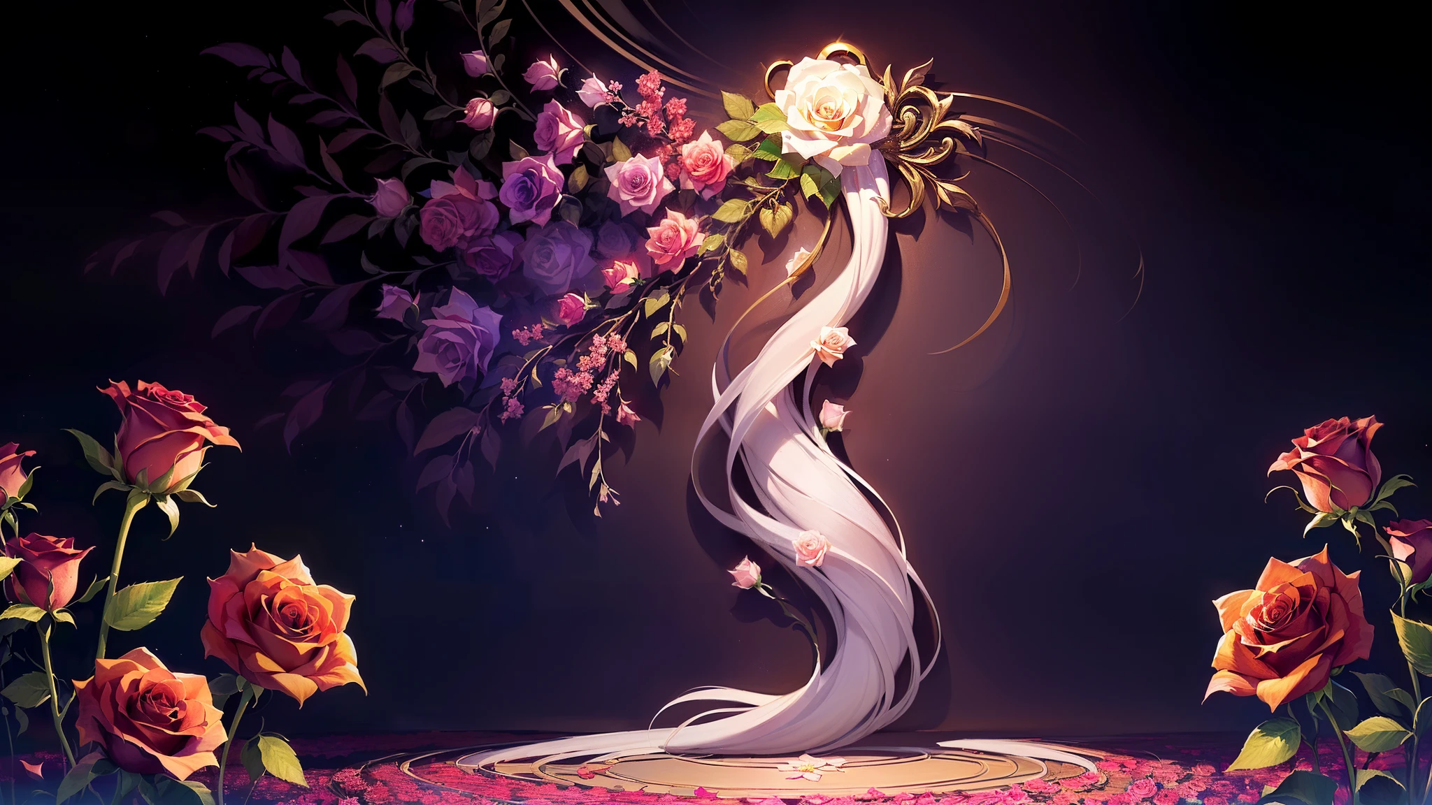 there is a pink Rose with a starburst in the background, melanchonic Rose soft light, Magic Flower, Rose background, Background artwork, Shiny delicate flowers, Beautiful anime, pink Rose, 🌺 society, Magic Background, Glowing Flower, Rose,