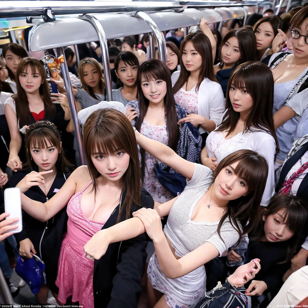 Ultra HD、Realisticな、Crowded train only for high school girls　Japanese schoolgirl　Angle from below　Group photo　5000 High School Girls　Surrounded by many high school girls　Being looked down upon by many high school girls　A lot of high school girls are wrestling　One is being attacked by a large group of high school girls.　Thousands of female students,10,000 High School Girls、Thousands of female students are watching us、Ultra-detailed、Realistic、Crowded train full of high school girls、Lots of schoolgirls in blazers、full house、Tens of thousands of female students　Being looked down upon by everyone