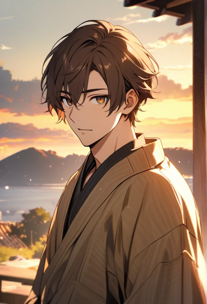 male, brown hair, short hair, solo, ブラウン eyes, handsome, beautiful backround