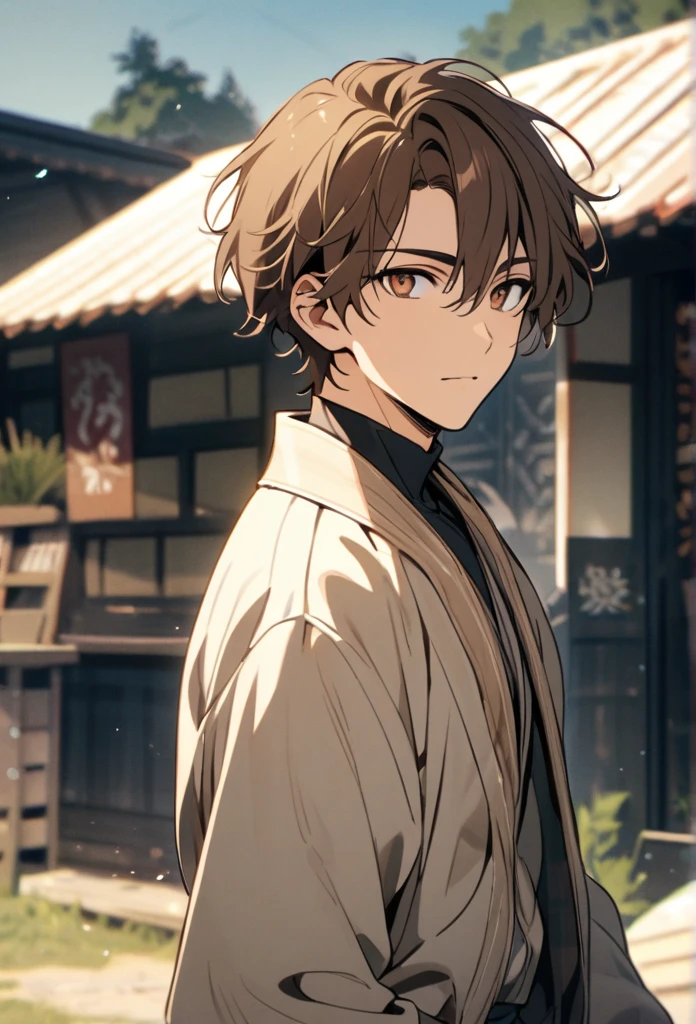 male, brown hair, short hair, solo, ブラウン eyes, handsome, beautiful backround