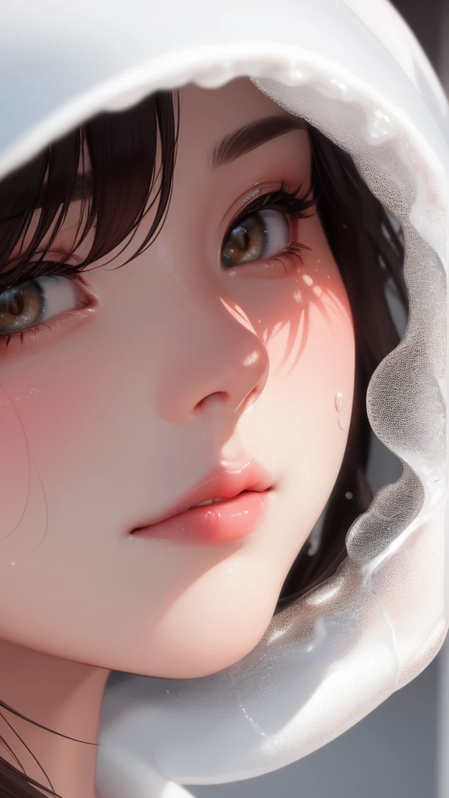 Close-up of the mouth,beautiful girl,Foam