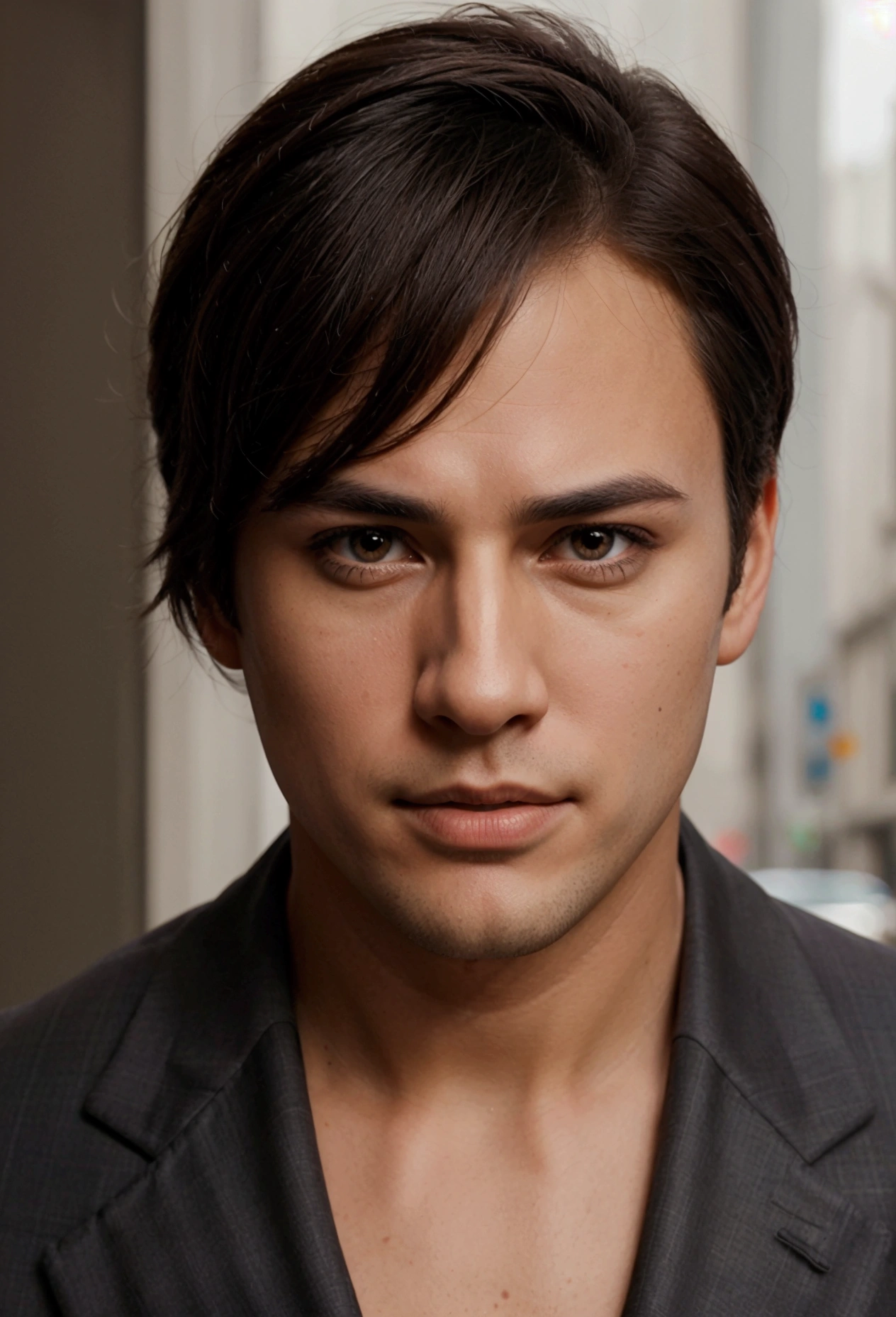 Generate me a handsome businessman gossip in portrait looking directly at the camera