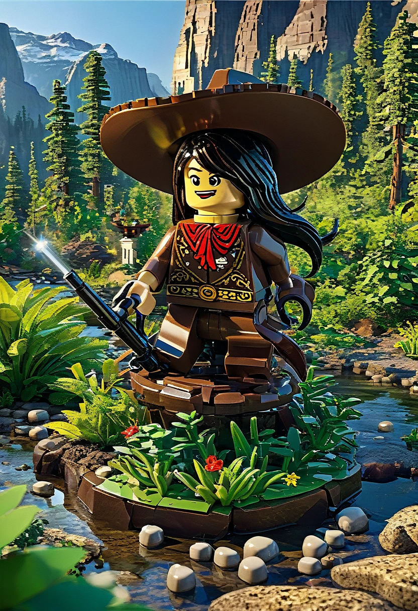 Magazine cover，best quality, very good, 16K, ridiculous, Very detailed, Western Cowboy，Made of Lego, （（wilderness））（（A masterpiece full of fantasy elements）））， （（best quality））， （（Intricate details））（8K）