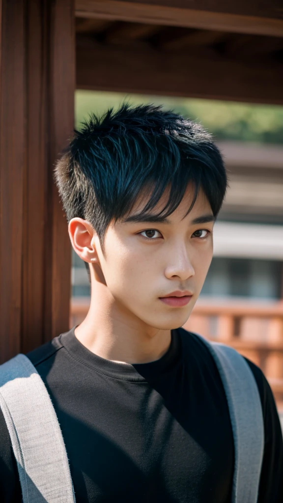Asian alpha male wearing a black shirt looking at the camera, Shin Jinying, Kim Do-young, Paint Ulzzang, Shen Quanrui, korean men, Shin Jin Young's Aesthetics, faceเกาหลีที่น่ารัก, handsome young man'face, Jaeyong Nam, beautiful eyes、Kim Taejoon, Hyungtae, Inspiration from Jong Suk Lee, Avatar, Korean artist, Jung Jae Hyo ,smile