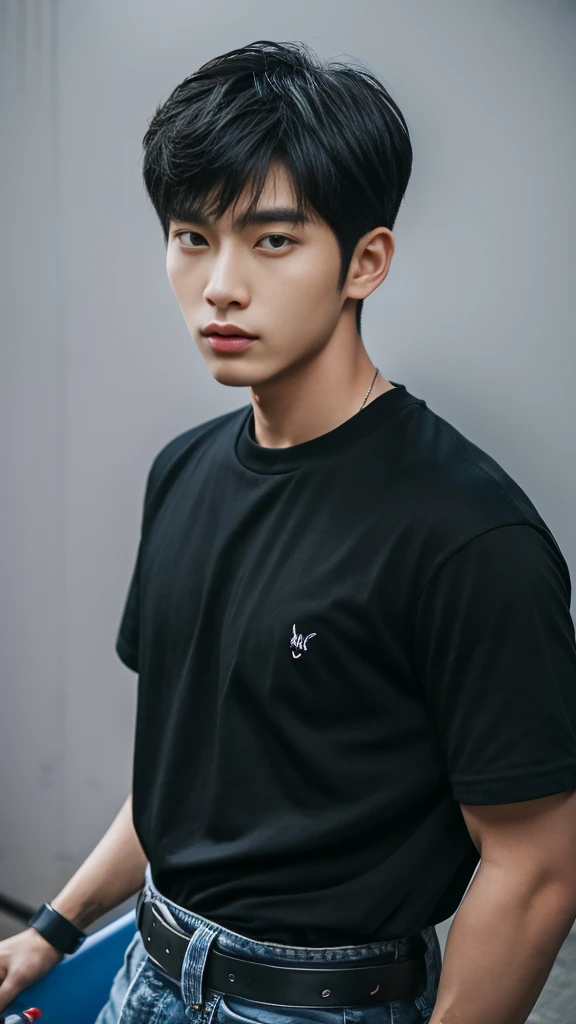 Asian alpha male wearing a black shirt looking at the camera, Shin Jinying, Kim Do-young, Paint Ulzzang, Shen Quanrui, korean men, Shin Jin Young's Aesthetics, faceเกาหลีที่น่ารัก, handsome young man'face, Jaeyong Nam, beautiful eyes、Kim Taejoon, Hyungtae, Inspiration from Jong Suk Lee, Avatar, Korean artist, Jung Jae Hyo ,smile