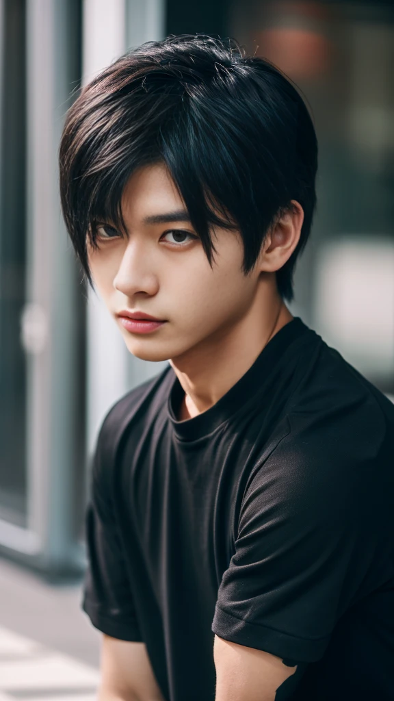 Asian alpha male wearing a black shirt looking at the camera, Shin Jinying, Kim Do-young, Paint Ulzzang, Shen Quanrui, korean men, Shin Jin Young&#39;s Aesthetics, faceเกาหลีที่น่ารัก, handsome young man&#39;face, Jaeyong Nam, beautiful eyes、Kim Taejoon, Hyungtae, Inspiration from Jong Suk Lee, Avatar, Korean artist, Jung Jae Hyo  ,smile