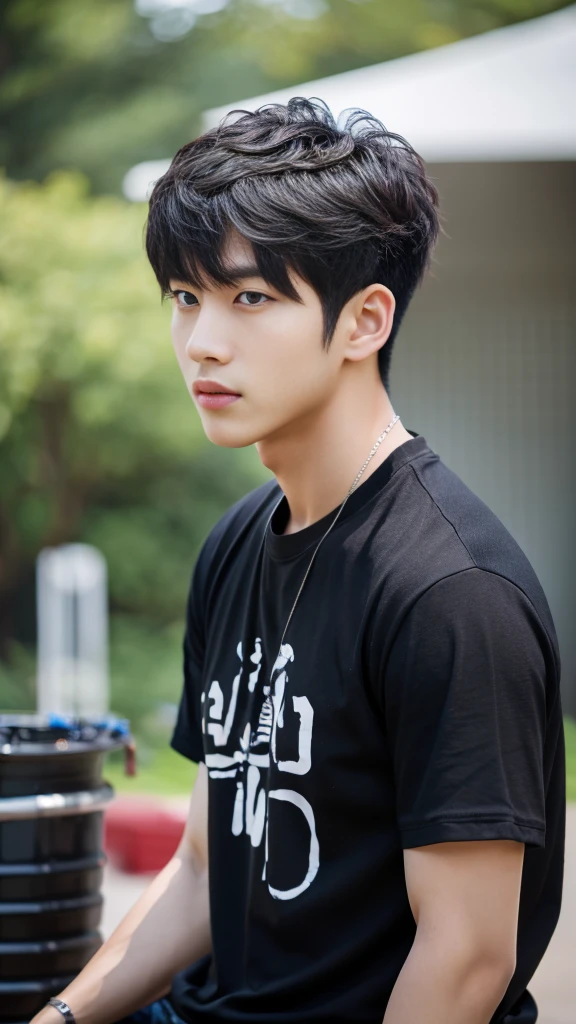 Asian alpha male wearing a black shirt looking at the camera, Shin Jinying, Kim Do-young, Paint Ulzzang, Shen Quanrui, korean men, Shin Jin Young's Aesthetics, faceเกาหลีที่น่ารัก, handsome young man'face, Jaeyong Nam, beautiful eyes、Kim Taejoon, Hyungtae, Inspiration from Jong Suk Lee, Avatar, Korean artist, Jung Jae Hyo ,smile