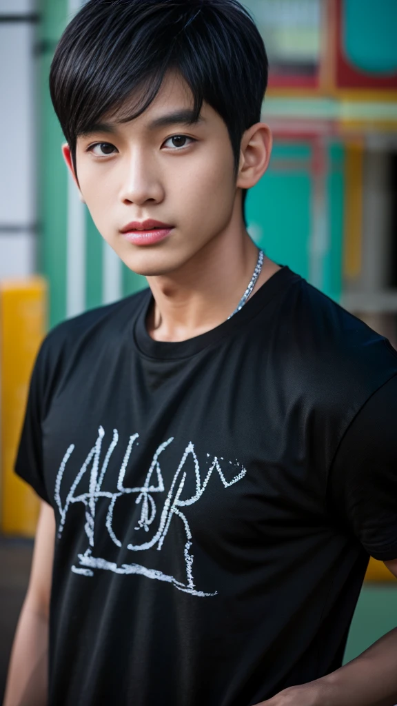 Asian alpha male wearing a black shirt looking at the camera, Shin Jinying, Kim Do-young, Paint Ulzzang, Shen Quanrui, korean men, Shin Jin Young's Aesthetics, faceเกาหลีที่น่ารัก, handsome young man'face, Jaeyong Nam, beautiful eyes、Kim Taejoon, Hyungtae, Inspiration from Jong Suk Lee, Avatar, Korean artist, Jung Jae Hyo ,smile