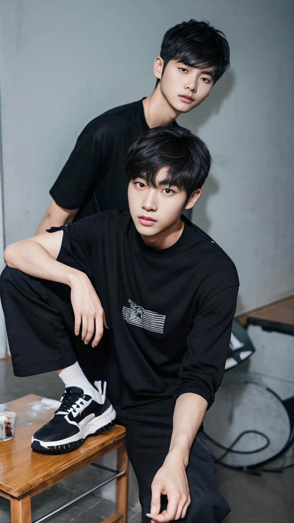 Asian alpha male wearing a black shirt looking at the camera, Shin Jinying, Kim Do-young, Paint Ulzzang, Shen Quanrui, korean men, Shin Jin Young's Aesthetics, faceเกาหลีที่น่ารัก, handsome young man'face, Jaeyong Nam, beautiful eyes、Kim Taejoon, Hyungtae, Inspiration from Jong Suk Lee, Avatar, Korean artist, Jung Jae Hyo ,smile