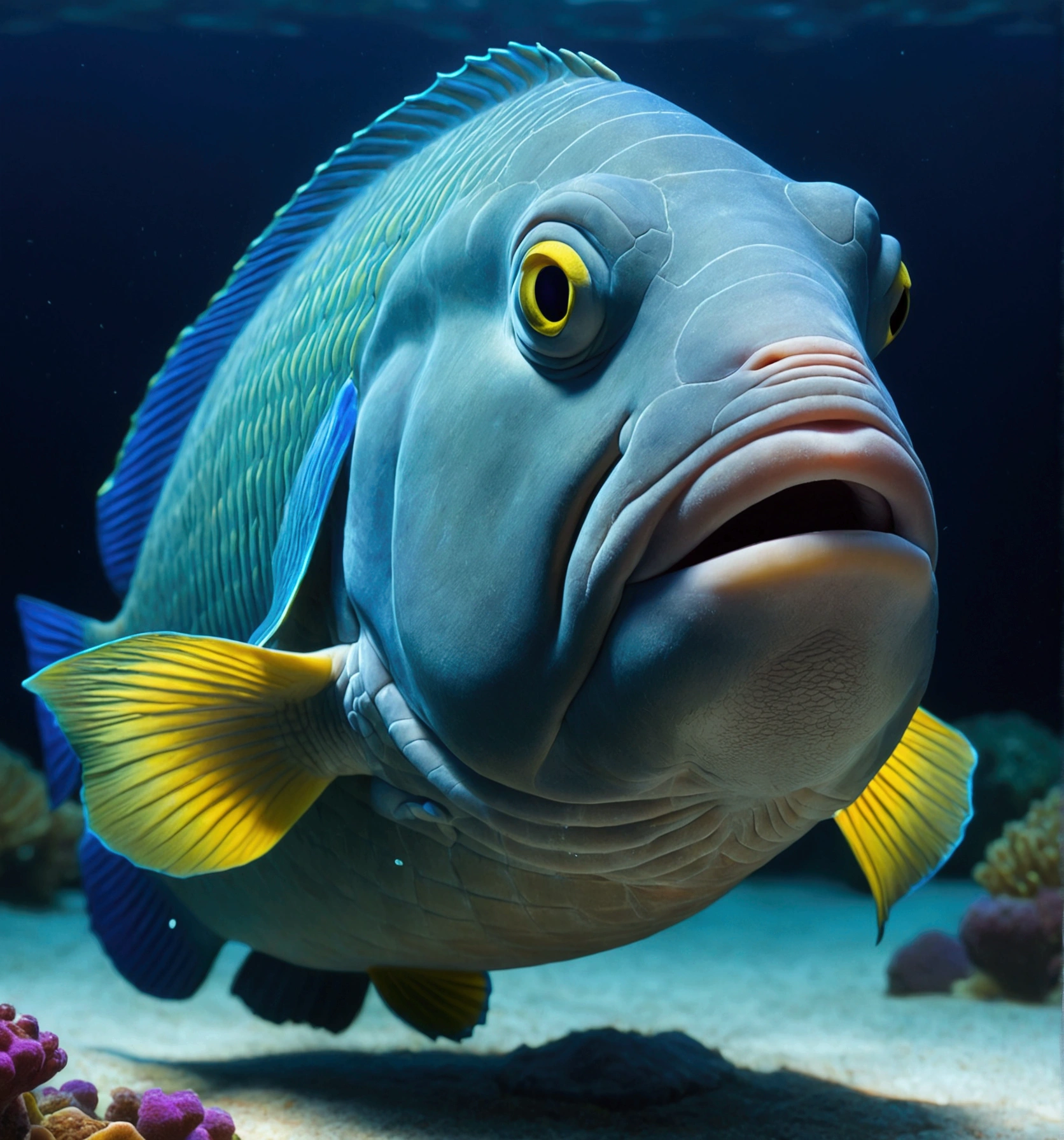 A humphead wrasse, pixar cartoon style，masterpiece, best quality