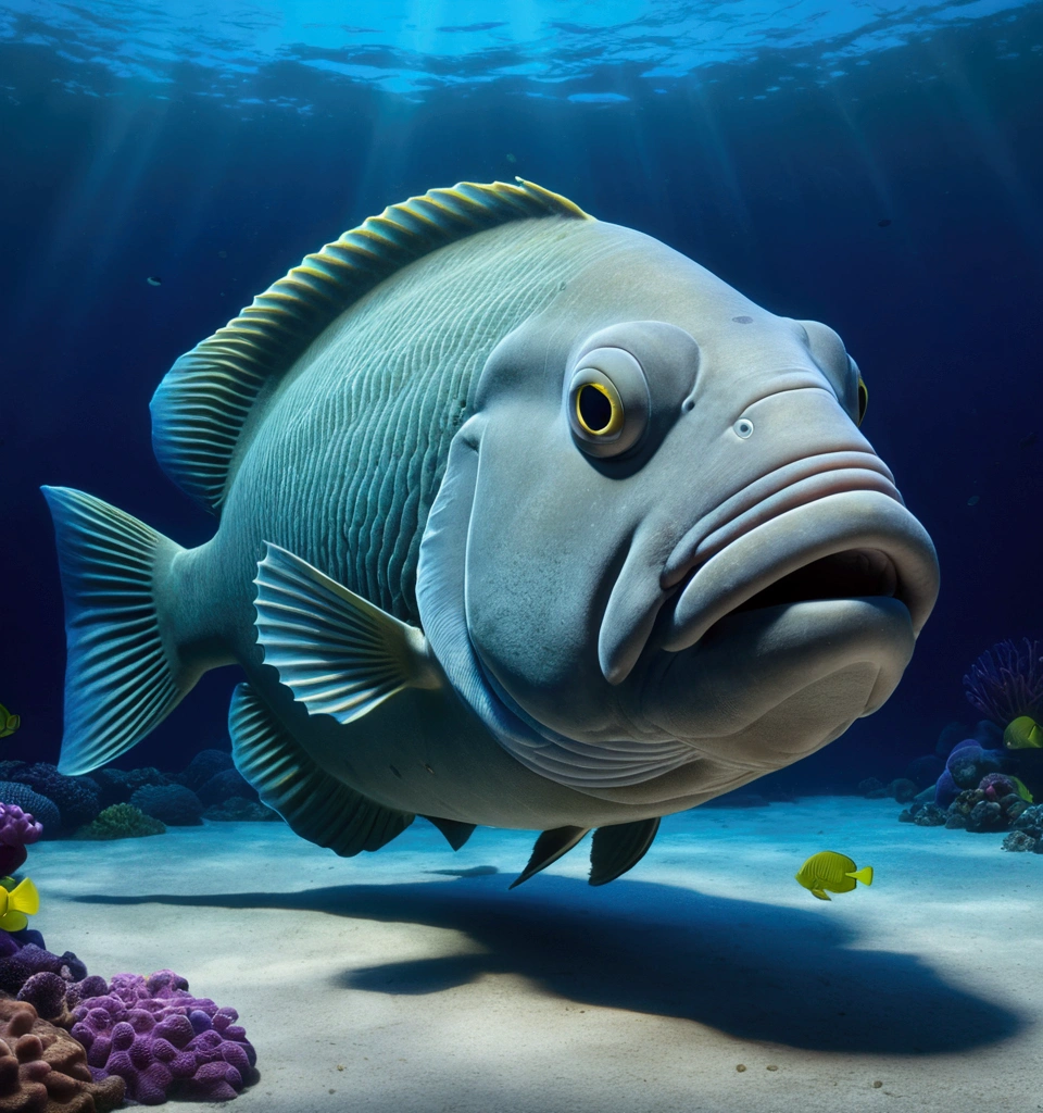 A humphead wrasse, pixar cartoon style，masterpiece, best quality