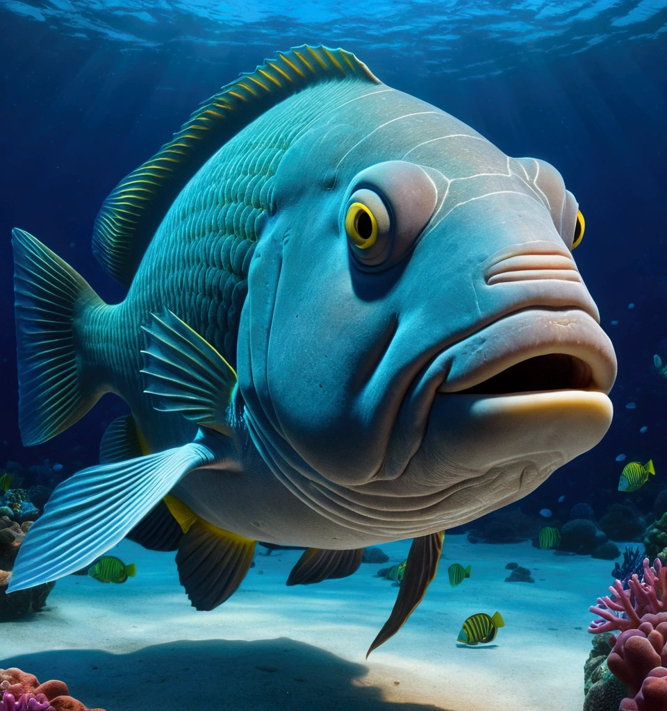 A humphead wrasse, pixar cartoon style,masterpiece, best quality