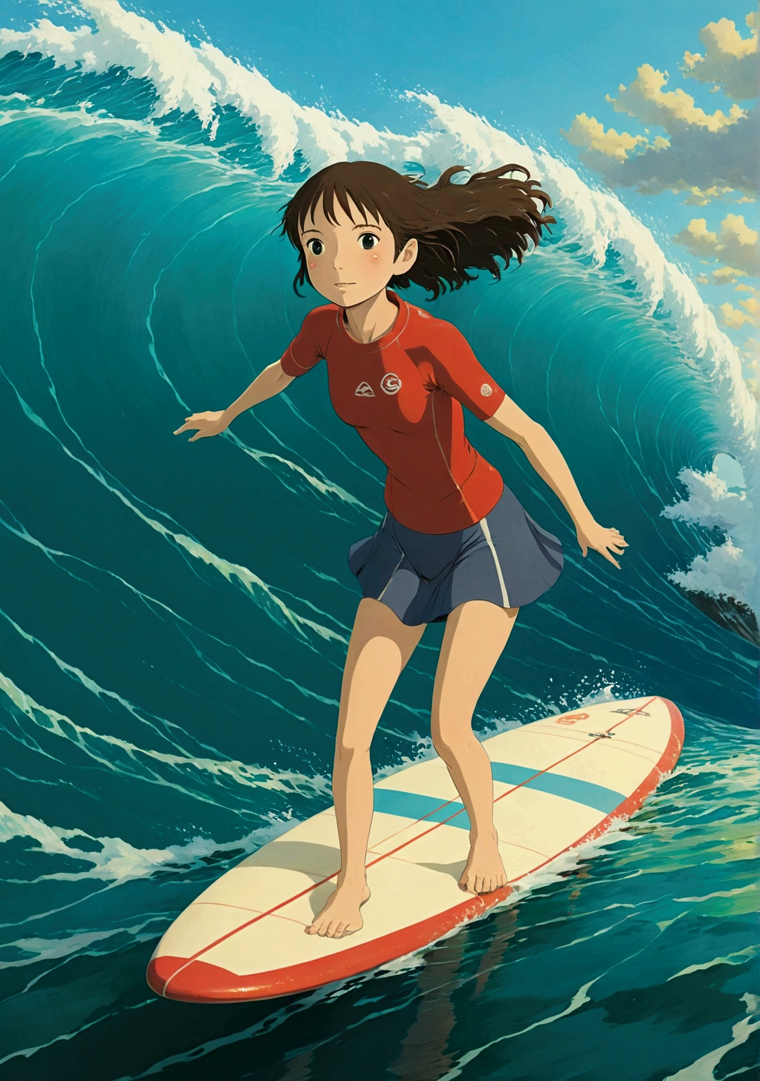 Ghibli　 Ocean　surfing　girl