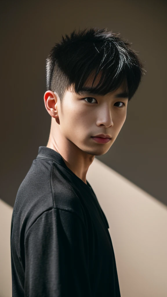 Asian alpha male wearing a black shirt looking at the camera, Shin Jinying, Kim Do-young, Paint Ulzzang, Shen Quanrui, korean men, Shin Jin Young&#39;s Aesthetics, faceเกาหลีที่น่ารัก, handsome young man&#39;face, Jaeyong Nam, beautiful eyes、Kim Taejoon, Hyungtae, Inspiration from Jong Suk Lee, Avatar, Korean artist, Jung Jae Hyo  ,(smile:1.2)