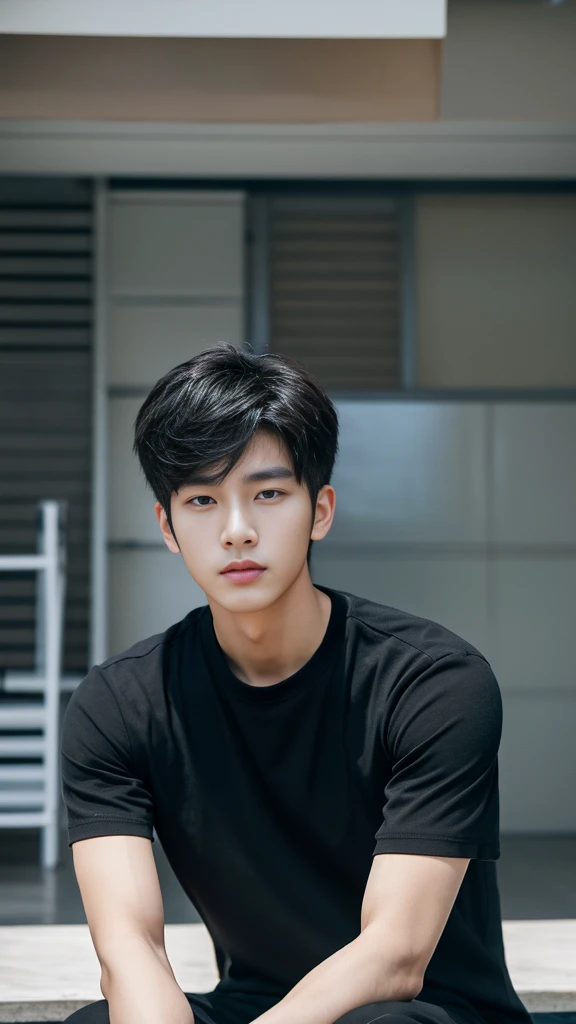 Asian alpha male wearing a black shirt looking at the camera, Shin Jinying, Kim Do-young, Paint Ulzzang, Shen Quanrui, korean men, Shin Jin Young&#39;s Aesthetics, faceเกาหลีที่น่ารัก, handsome young man&#39;face, Jaeyong Nam, beautiful eyes、Kim Taejoon, Hyungtae, Inspiration from Jong Suk Lee, Avatar, Korean artist, Jung Jae Hyo  ,(smile:1.2)