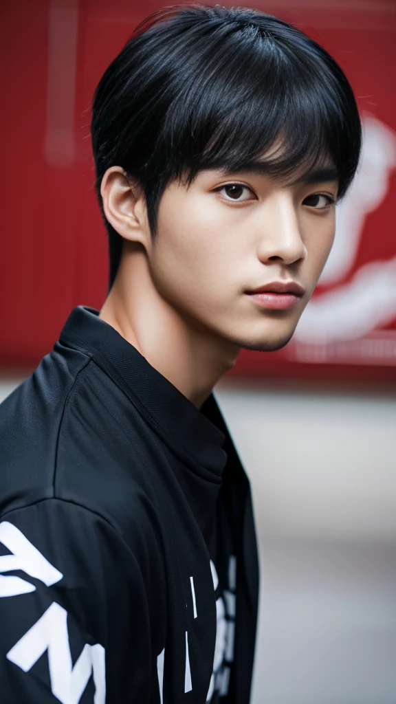 Asian alpha male wearing a black shirt looking at the camera, Shin Jinying, Kim Do-young, Paint Ulzzang, Shen Quanrui, korean men, Shin Jin Young's Aesthetics, faceเกาหลีที่น่ารัก, handsome young man'face, Jaeyong Nam, beautiful eyes、Kim Taejoon, Hyungtae, Inspiration from Jong Suk Lee, Avatar, Korean artist, Jung Jae Hyo ,(smile:1.2)