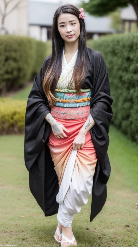 Female, moisturized skin, (pink and bright eyes), (full body: 1.4),
BREAK,
(kicking: 1.3),
BREAK,
(black grass tattoo on body: 1.3),
BREAK,
(cute kimono: 1.2), (black haori: 1.2),
BREAK,
(super long hair), (light gradient hair: 1.3), (red tips: 1.3),
BREAK,
(realistic: 1.3), (super high resolution), (highly detailed: 1.4), (full body: 1.4), (symmetrical: 1.2), (one shot),
BREAK,
(Japanese city: 1.2),
BREAK,
(Demon Slayer: 1.4), (Hirose Suzu: 1.3), (Kamado Nezuko),