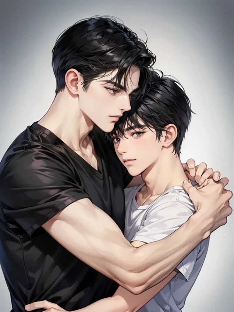 Two men, black hair, lover, simple background, Sweet Face,
