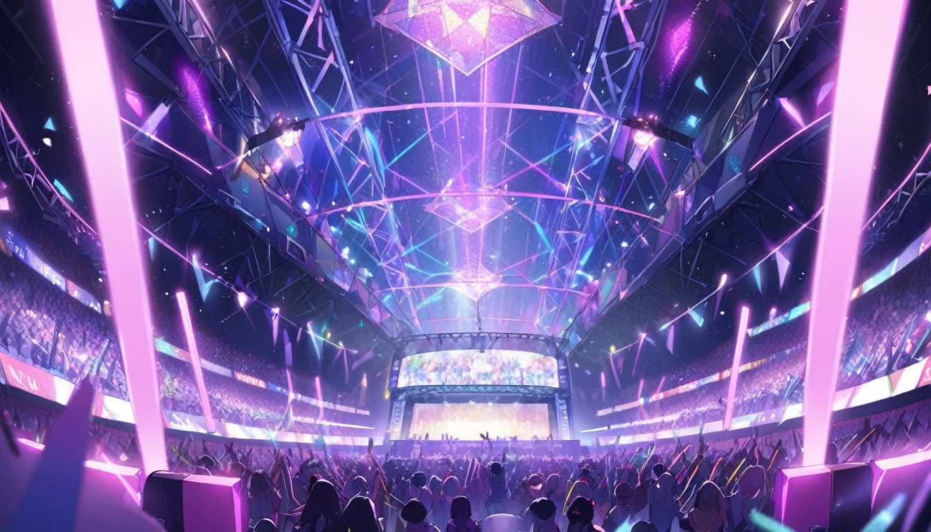 Concert Venueany purple glow sticks are waving、No idols in sight、View of the venue from the center