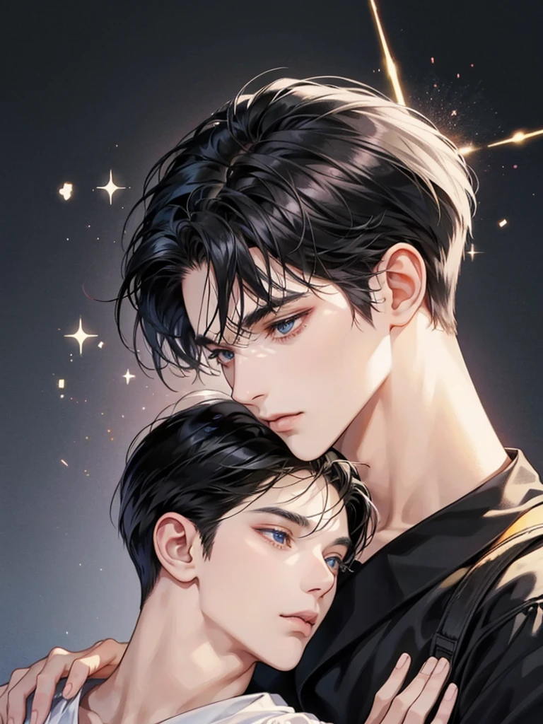 Two men, black hair, lover, simple background, Sweet Face,