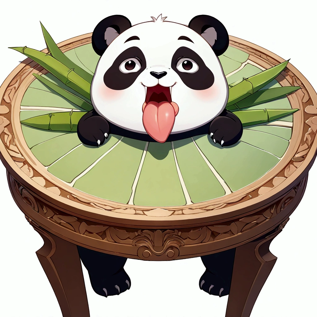 List of cute Chinese giant panda emojis,cartoon animals,A green bamboo leaf on the head,Hands on hips,Short legs, (((Sad expression,Excited expression,Naughty tongue sticking out expression,Winking teasing expression))) , (((Detailed panda animal portrait table,Front view,side view,three quarter view))) (((White background))),masterpiece,Extreme details,8K resolution,panoramic,Depth of Field