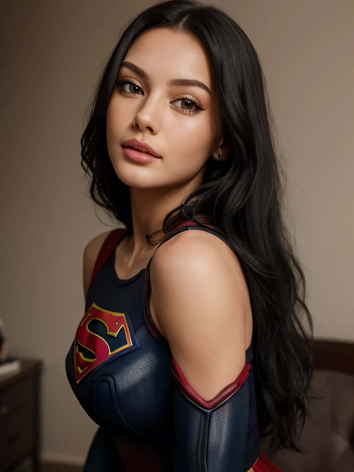 (best quality,4k,8k,highres,masterpiece:1.2),ultra-detailed,(realistic,photorealistic,photo-realistic:1.37),portrait, Carly ,beautiful detailed eyes,beautiful detailed lips,extremely detailed face,long eyelashes, sexy,soft lighting,subtle background,professional photography,vivid colors full body , by a fan, blushing face () full body (seductive) (ready for sex) (biting her lips) (Supergirl outfit) (long black hair),sexy