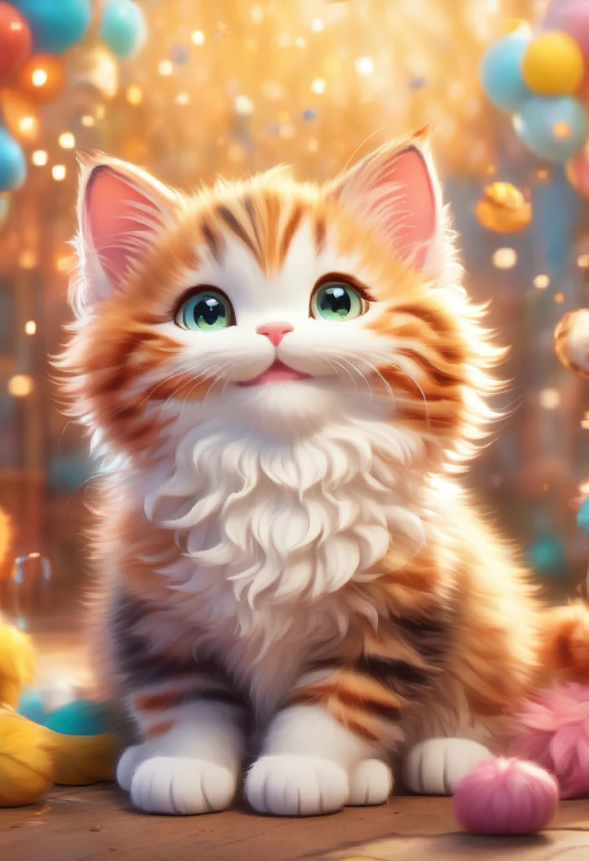 cute cat、 Big happy laughing smile,Mini character、Mascots, (Highest quality, Very detailed, Realistic:1.37), Vibrant colors, Studio Lighting, Vibrant colors, Bokeh,本当にcute cat、Only cats