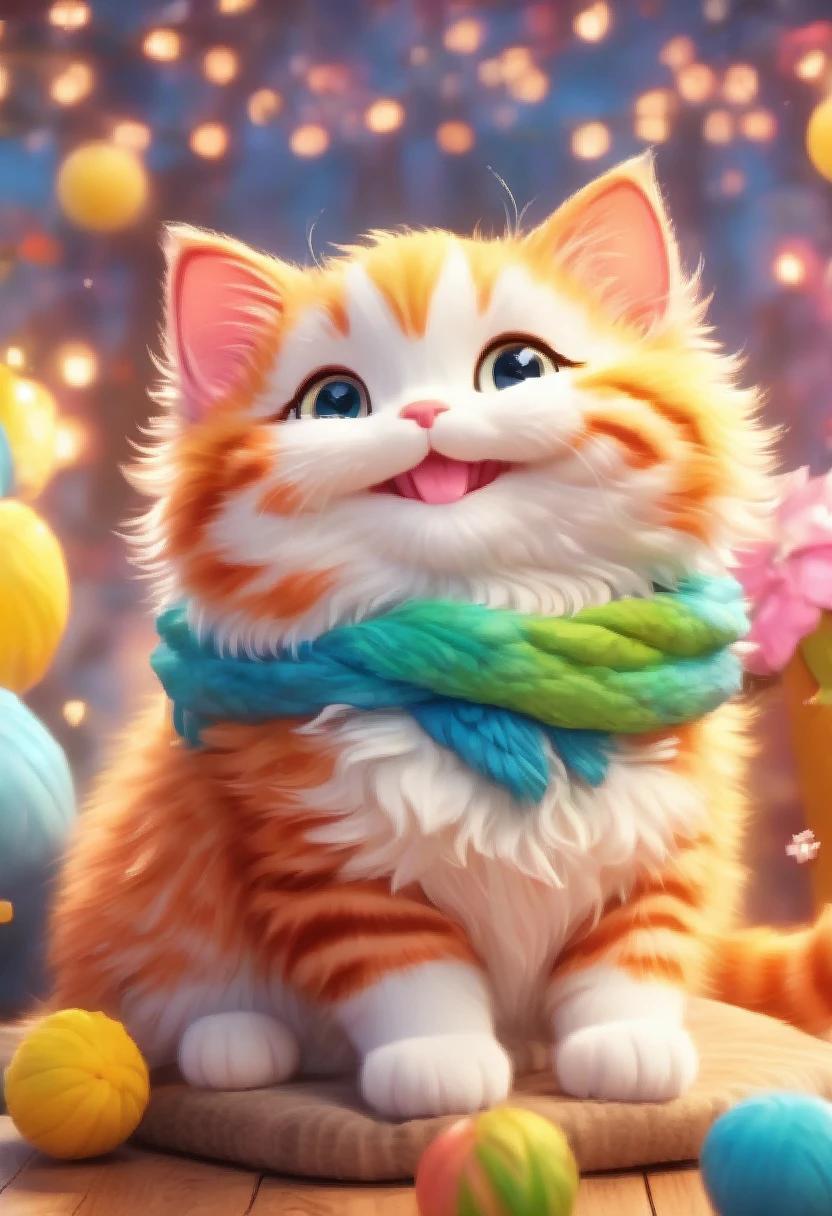 cute cat、 Big happy laughing smile,Mini character、Mascots, (Highest quality, Very detailed, Realistic:1.37), Vibrant colors, Studio Lighting, Vibrant colors, Bokeh,本当にcute cat、Only cats