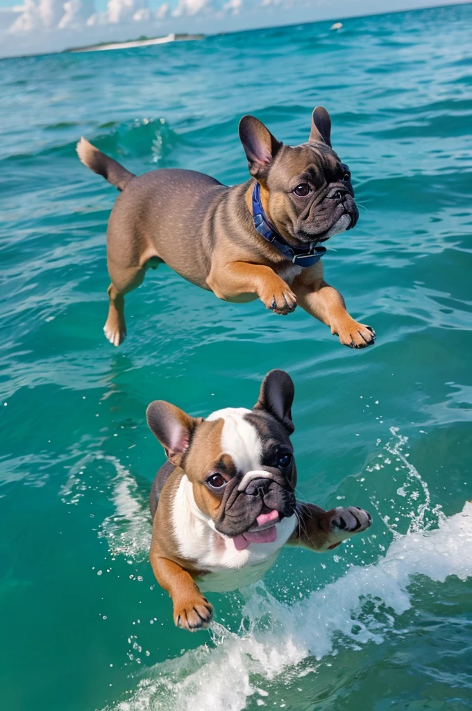 French bulldog swimming in the ocean