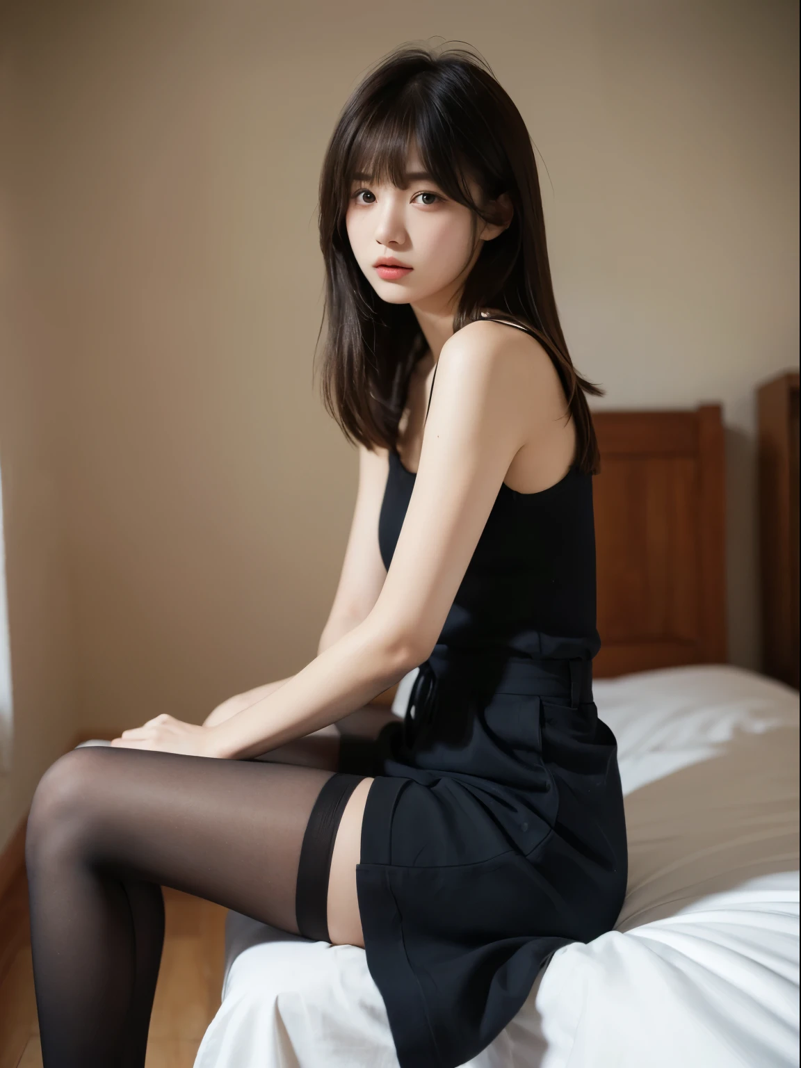 masterpiece, best_quality,natta,starrysky, natta, businesswoman, 独奏, length hair, 城市, inside in room,Lying on the sofa,End of work、Looking at your smartphone,Black tights,A Japanese Lady、Full body like,1人
