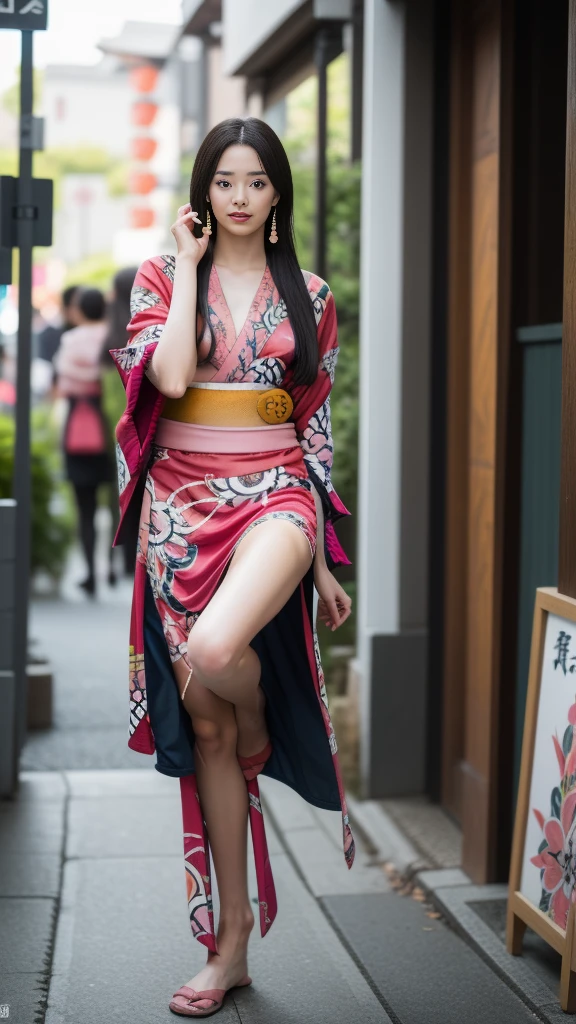 Moisturized skin, (Pink and bright eyes), (Looking down on people), Perfect body,
BREAK,
(Beautiful navel), (Side slit), (Epaulets), Cape, Crop top, Cloak,
BREAK,
(Super long hair), (Large gold and curved earrings: 1.2),
BREAK,
(((Masterpiece + Best quality + High resolution + Very detailed))), (Full body: 1.2), Symmetrical, One shot,
BREAK,
(Japanese city streets: 1.3),
BREAK,
(ONE PIECE), (Kasumi Arimura: 1.4), (Boa Hancock: 1.3), ((Large snake)),