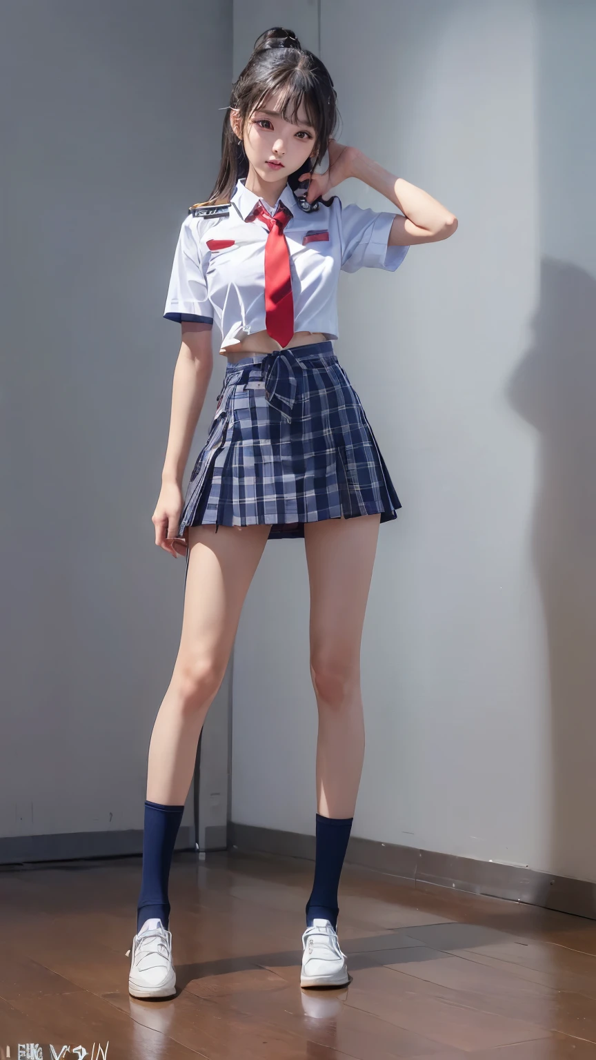 ((masterpiece)),(((最high quality))),(((((Full body shot of a girl taken from the floor:1.7))))),((Photograph the whole body from knee height:1.6)),((((((脚を揃えてPlease stand up straight:1.9)))))),((Thin thighs:1.3)),((Long legs:1.4)),(((Girl standing in a school classroom:1.7))),(((Micro Mini Skirt Uniform:1.6))),((スリムなModel body type:1.8)),((Japan  in summer uniform:1.8)),((Wearing a red tie:1.5)),(Wearing a white shirt with short sleeves:1.3),Her erect nipples are clearly visible under her clothes.,(Navy blue checked micro mini skirt:1.7),(:1.3),bangs,A small smile,((cute女の子)),Slender girl,Black Loafers,(((short white socks up to the ankles,:1.2))),cute,The thighs below the groin are slim and firm,cute,Black hair ponytail,Thin legs,スリムなModel body type,Very small waist,Small hips,Long thighs,Thin thighs,Thin hands,Long hands,((((Full body from belowを撮影する:1.5)))),(((((k-popのIVEのWONYOUNGにそっくりの女の子:1.9))))),((Turn your whole body straight ahead:1.8)),((expensive:1.4)),(Stand with your legs straight without bending your knees:1.7),((Please stand up straight:1.7)),((turn your hips forward:1.7)),The ankles are super thin,beauty,Fine skin,Firm Skin,引き締まったThin legsの肌を細部までリアルに再現,Very detailed, Attention to detail,high quality,Awards,High resolution,(Anatomically correct:1.3),(8k,RAW Photos,最high quality,masterpiece:1.5),(((Photographing a girl&#39;Full body from below))),(((She is taking a picture with three other girls from her class.:1.5))),3人ともスリムでcute,Height 173cm,((脚を揃えてPlease stand up straight:1.7)),((脚を揃えてPlease stand up straight:1.7)),((脚を揃えてPlease stand up straight:1.5)),((脚を揃えてPlease stand up straight:1.7)),(((Keep your back straight:1.8))),((Look forward:1.2)),9頭身beauty,Model body type,((Inseam is half the height:1.3)),Thin thighs,((k-popのIVEのWONYOUNGにそっくりの女の子:1.5)),Tiny and slim waist