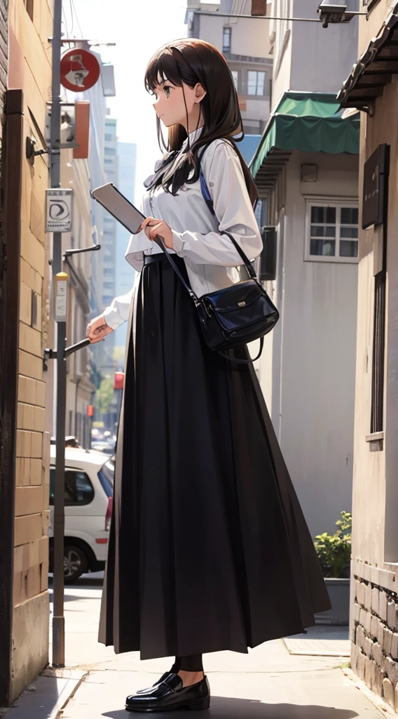 Girl, black long skirt 