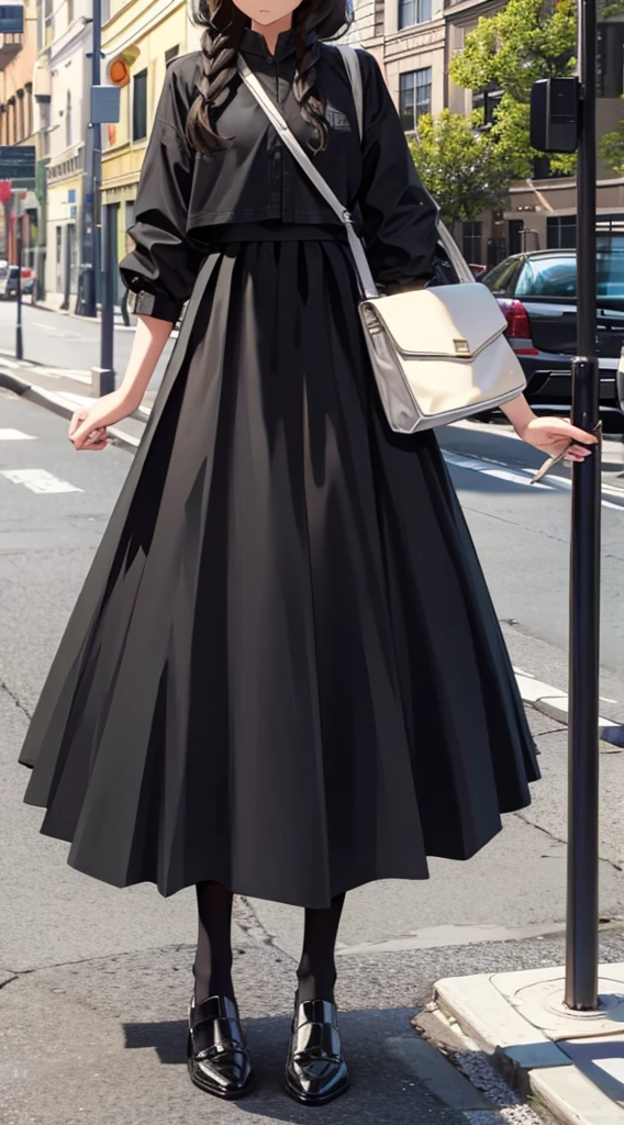 Girl, black long skirt 