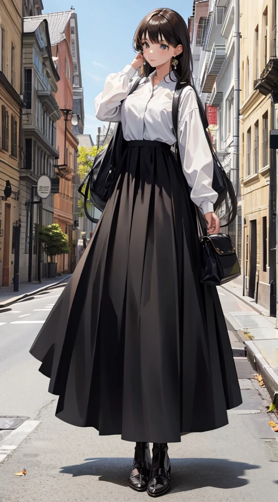 Girl, black long skirt 