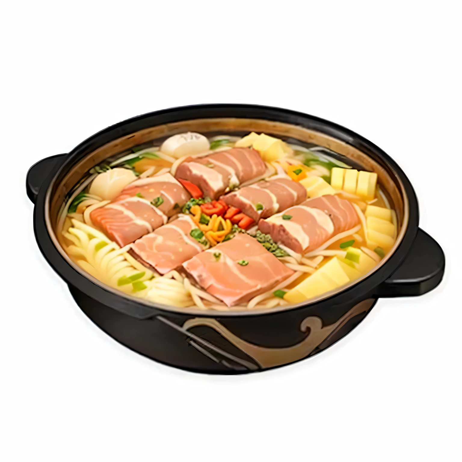 There was a pot of food，There is meat and vegetables inside, bowl filled with food, Cangyue, Salmon Koshroo, Monitor, Game assets, realistic photo of delicious pho, Map tofu cartoon, Food 4k, traditional, Longque Chen, Okame, japanese fusion cuisine, delicious, Produced in collaboration with Anime Painter Studio, ASP