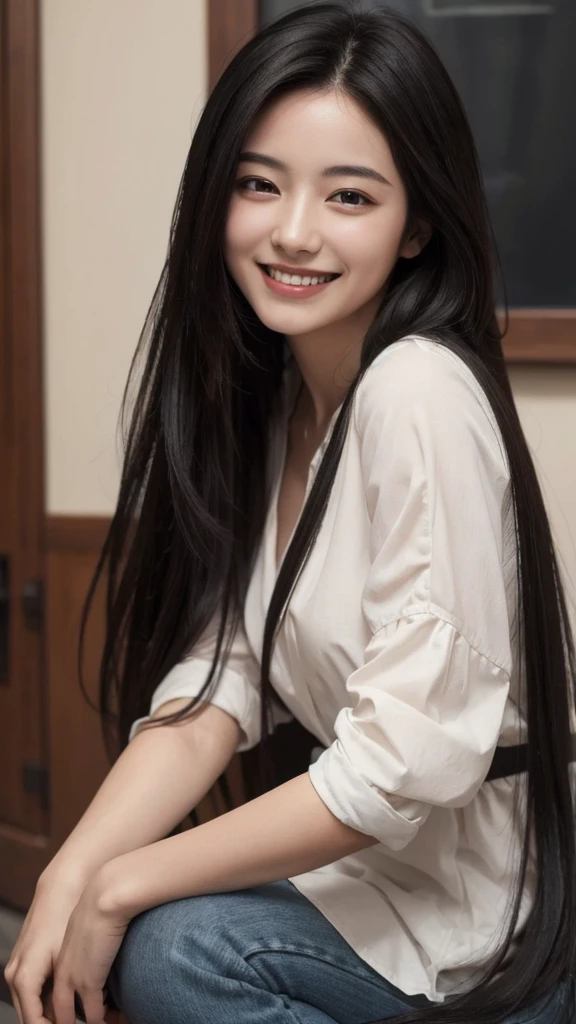 8k, Highest quality, masterpiece, Realistic, Super detailed, photo Realistic, Improvement of quality,
One girl, smile, Long Hair, Black Hair,