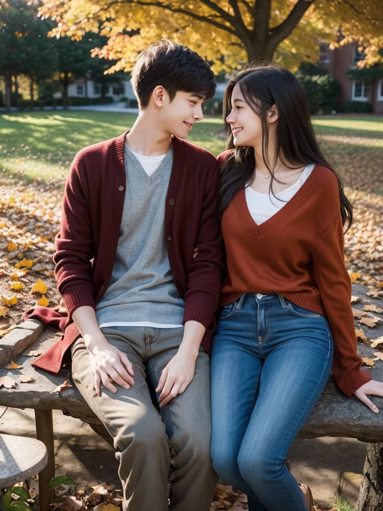 Illustration for a book about first love in college, in autumn