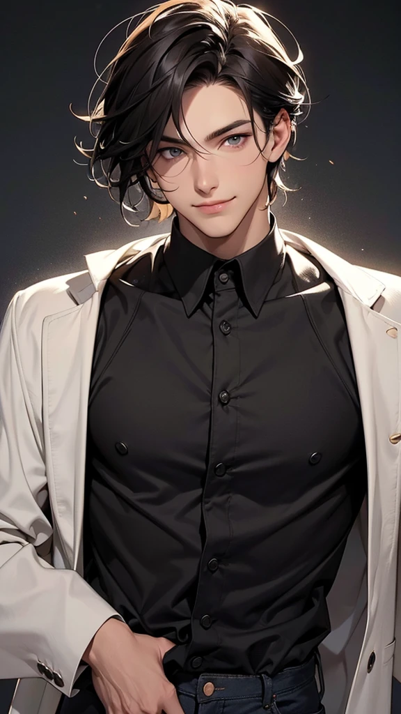 Please draw a handsome guy in his 20s. His jaw is well-defined,The cheekbones are high, big, Shining eyes and charming smile,Looks sincere and kind. His hair length is medium to short, Natural black or dark brown, Slightly messy. He is thin,But muscular, Proper conditioning and fit.
His fashion style is modern and sophisticated, But he didn't wear any accessories.. He is an ordinary office worker in his 20s.. On weekdays, He wears a suit or business casual, Including jacket, shirt, and casual pants. In the weekend, He likes simple and casual style. He looks clean、confidence, With a friendly and warm smile.